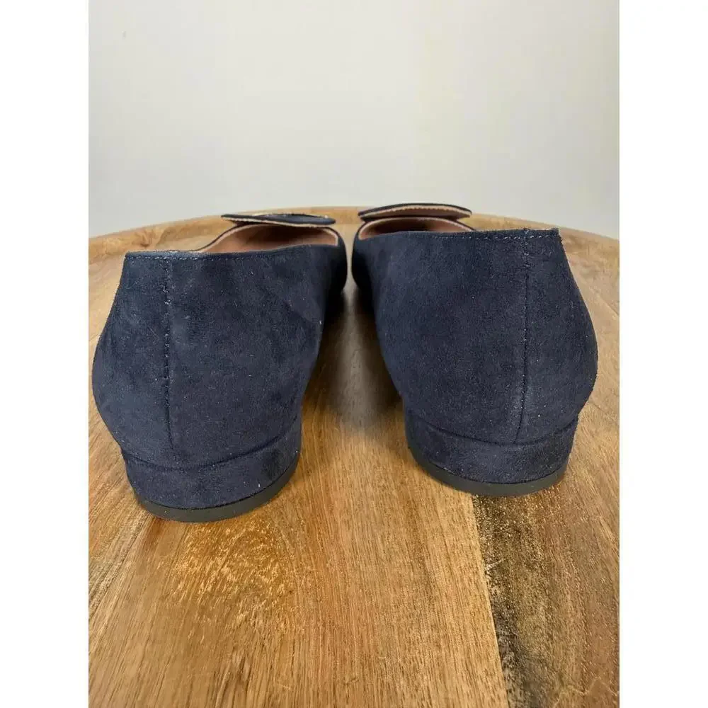 Pollini Clodette15 Oceano Navy Suede Ballerinas w/ Gold Plaque EU 35 / US 5 NWB - Picture 5 of 12